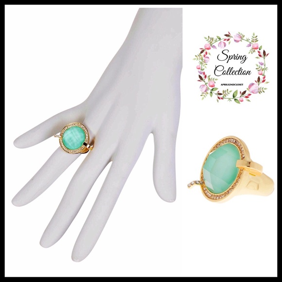 PAVE CRYSTAL TURQUOISE STONE STATEMENT RING - Picture 8 of 8